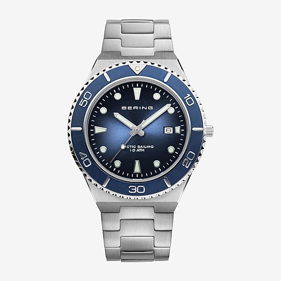 Bering Mens Silver Tone Stainless Steel Bracelet Watch 18940-707