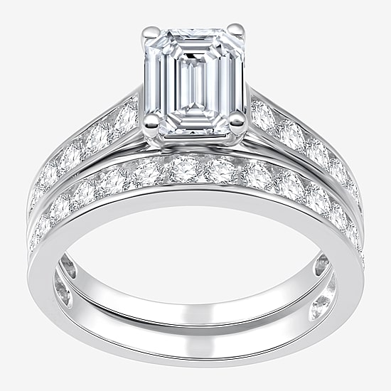 (G-H / Si2-I1) Womens 2 1/2 CT. T.W. Lab Grown White Diamond 10K Gold Side Stone Bridal Set