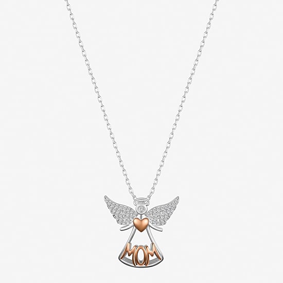 Gratitude & Grace Mom Womens Cubic Zirconia 14K Gold Over Brass Pure Silver Over Brass Angel 16 Inch Pendant Necklace