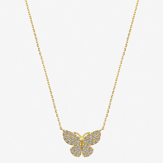 Gratitude & Grace Dream Womens Cubic Zirconia 14K Gold Over Brass Butterfly 16 Inch Pendant Necklace