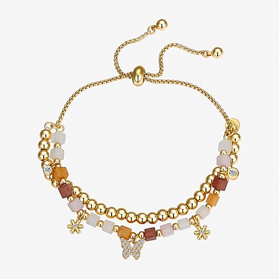Footnotes Beautiful Womens Cubic Zirconia 14K Gold Over Brass Butterfly Flower Bolo Bracelet