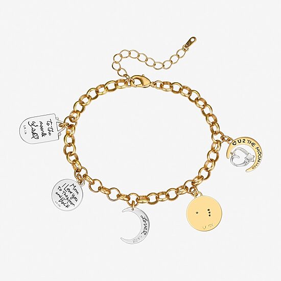 Footnotes Love Womens Cubic Zirconia 14K Gold Over Brass Pure Silver Over Brass Moon Star Charm Bracelet