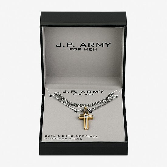 Mens Cubic Zirconia Stainless Steel Cross 2-pc. Necklace Set