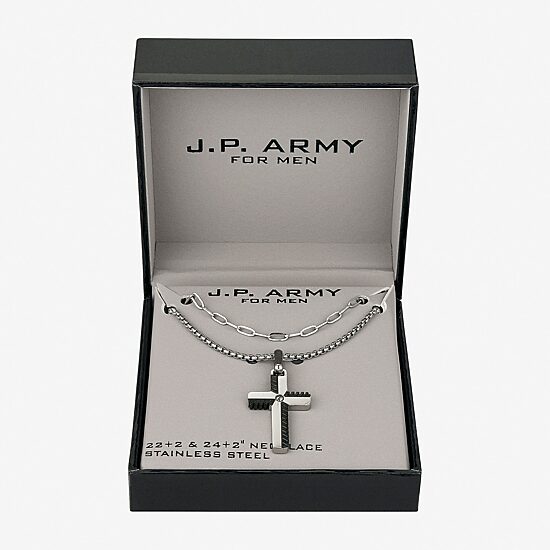 Mens Cubic Zirconia Stainless Steel Cross 2-pc. Necklace Set