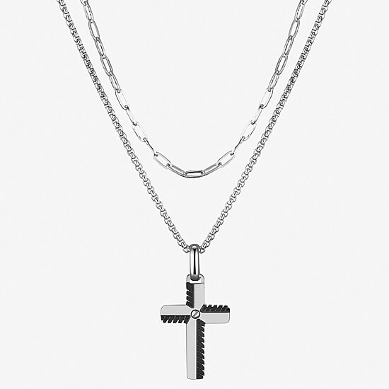 Mens Cubic Zirconia Stainless Steel Cross 2-pc. Necklace Set