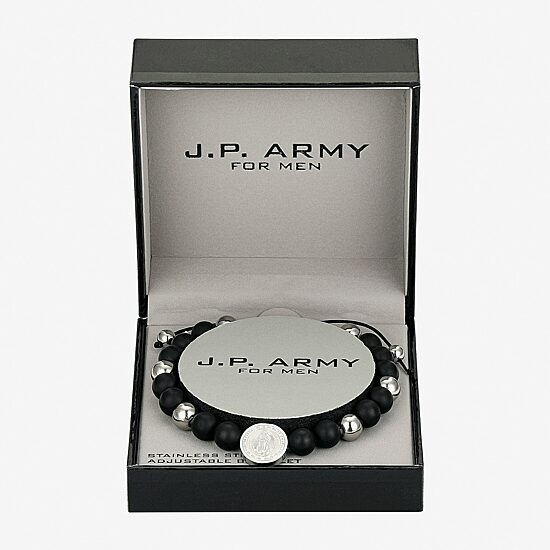 J.P. Army Our Lady Of Guadalupe Mens Onyx Stainless Steel Round Bolo Bracelet