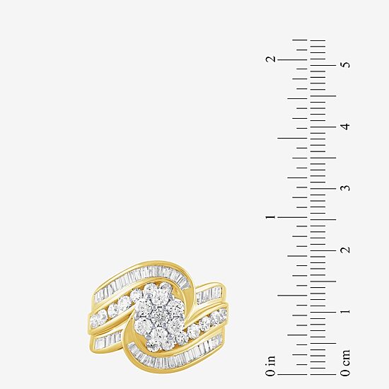 Diamond Blossom (H-I / I1) Womens 2 CT. T.W. Lab Grown White Diamond 10K Gold Side Stone Cocktail Ring
