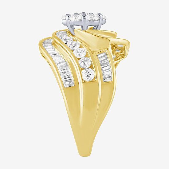 Diamond Blossom (H-I / I1) Womens 2 CT. T.W. Lab Grown White Diamond 10K Gold Side Stone Cocktail Ring