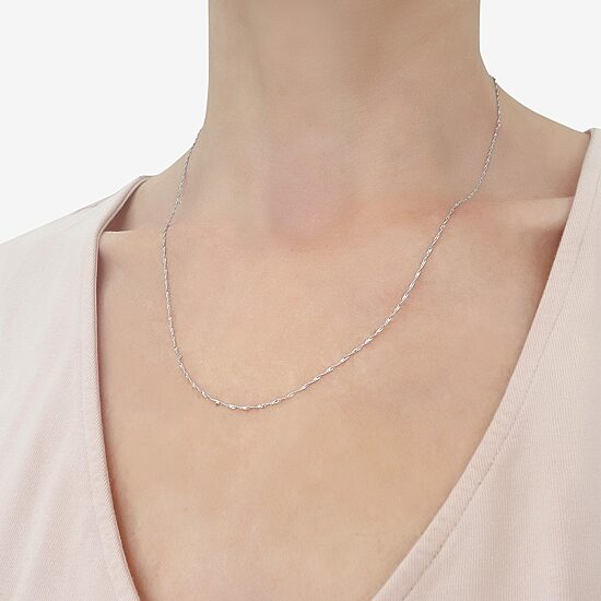 Womens 14K White Gold 16 Inch Singapore Chain Necklace
