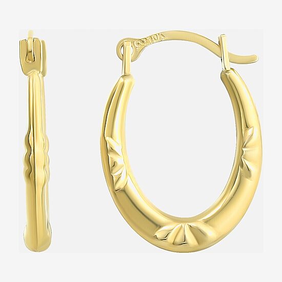 Womens 10K Gold 14mm Oval Hoop Earrings