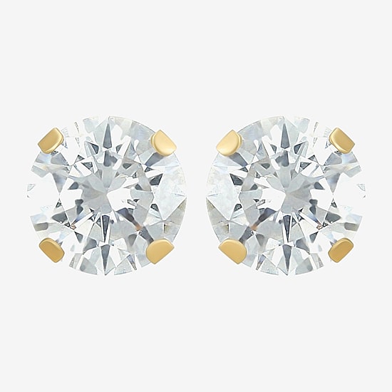 Cubic Zirconia 14K Gold 6mm Round Stud Earrings