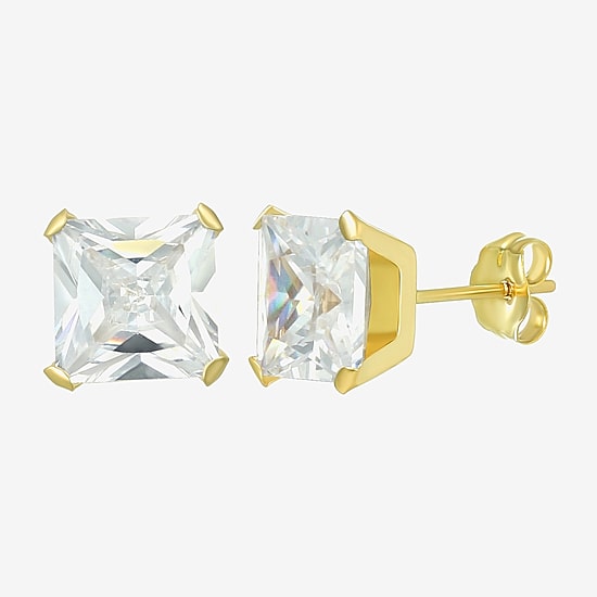 Cubic Zirconia 14K Gold 5mm Square Stud Earrings