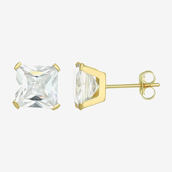 Cubic Zirconia 14K Gold 5mm Square Stud Earrings