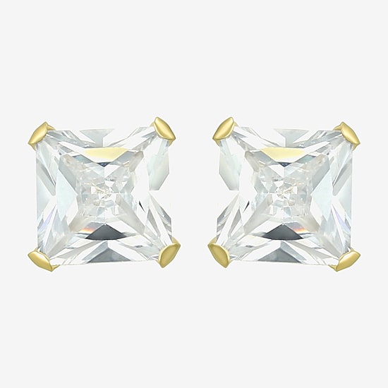 Cubic Zirconia 14K Gold 5mm Square Stud Earrings