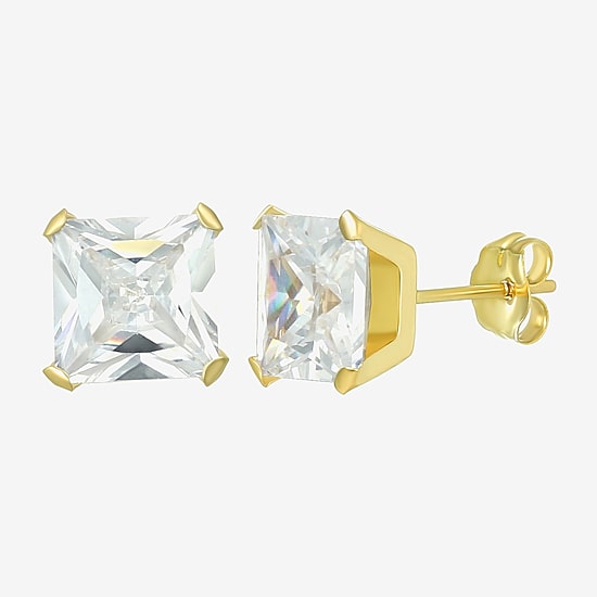 Cubic Zirconia 14K Gold 7mm Square Stud Earrings