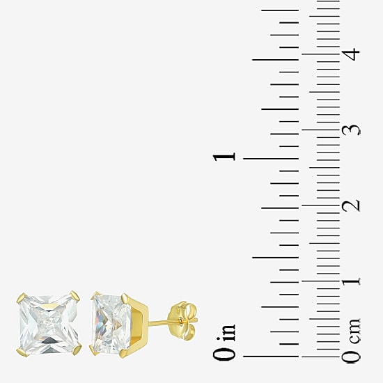 Cubic Zirconia 14K Gold 7mm Square Stud Earrings