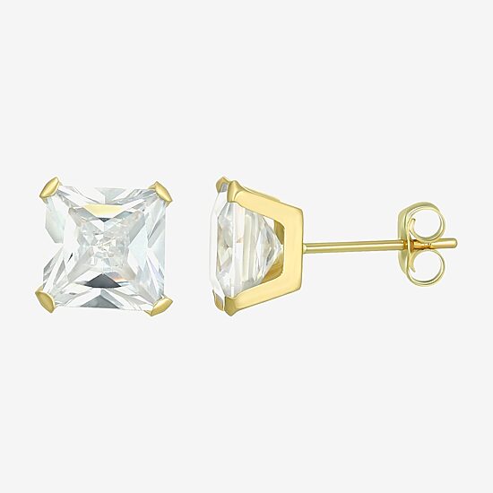 Cubic Zirconia 14K Gold 7mm Square Stud Earrings