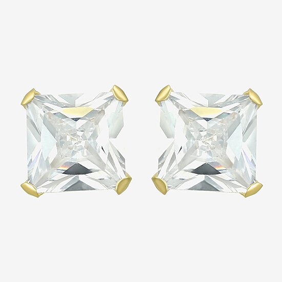 Cubic Zirconia 14K Gold 7mm Square Stud Earrings