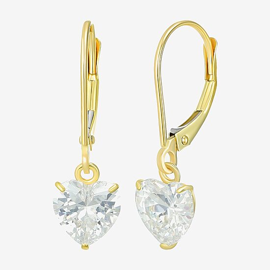 Womens Cubic Zirconia 14K Gold Heart Drop Earrings