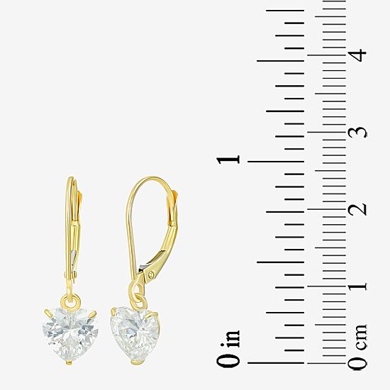 Womens Cubic Zirconia 14K Gold Heart Drop Earrings