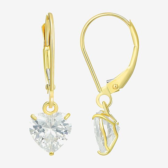 Womens Cubic Zirconia 14K Gold Heart Drop Earrings