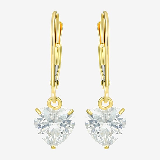 Womens Cubic Zirconia 14K Gold Heart Drop Earrings