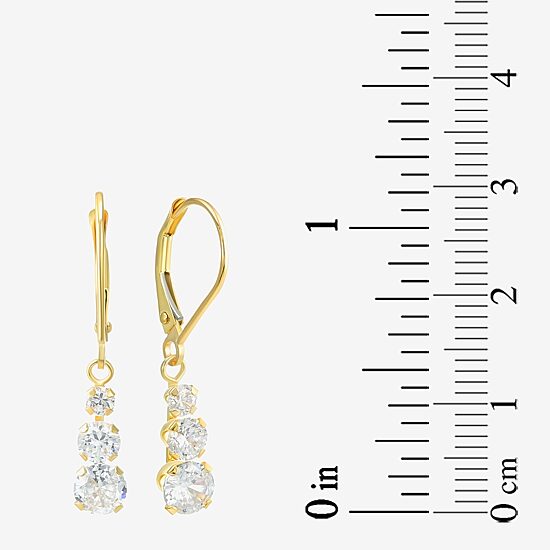 Womens Cubic Zirconia 14K Gold Round Drop Earrings