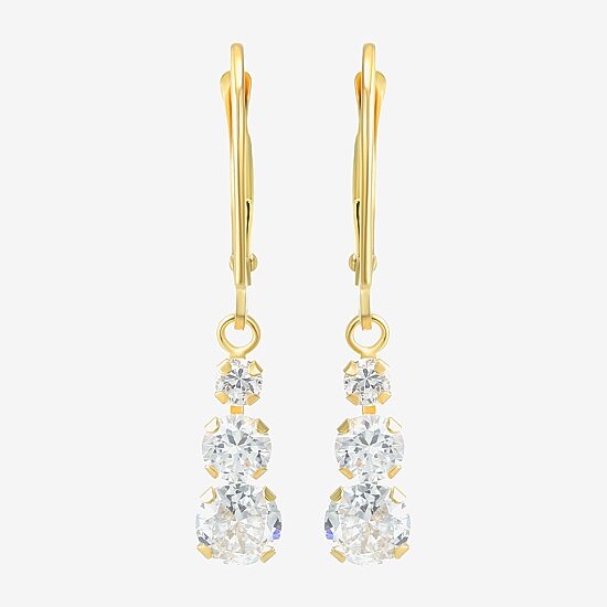 Womens Cubic Zirconia 14K Gold Round Drop Earrings