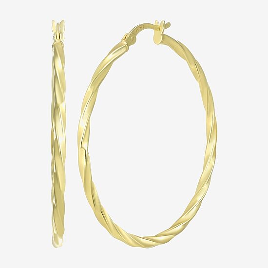 Womens 24K Gold Over Silver 40.8mm Round Hoop Earrings
