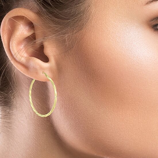 Womens 24K Gold Over Silver 40.8mm Round Hoop Earrings