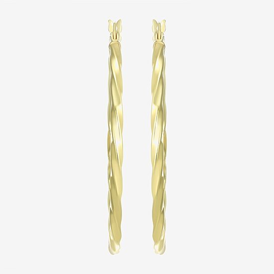 Womens 24K Gold Over Silver 40.8mm Round Hoop Earrings