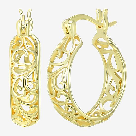 Womens 24K Gold Over Silver 18mm Round Hoop Earrings