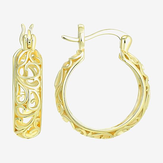 Womens 24K Gold Over Silver 18mm Round Hoop Earrings