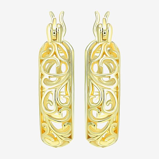 Womens 24K Gold Over Silver 18mm Round Hoop Earrings