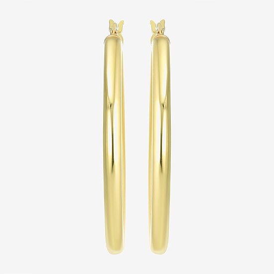 Womens 24K Gold Over Silver 40mm Round Hoop Earrings