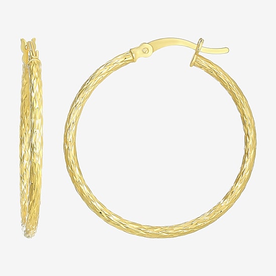 Womens 24K Gold Over Silver 30.5mm Round Hoop Earrings