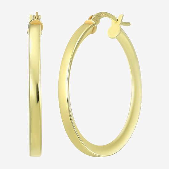 Womens 24K Gold Over Silver 30.7mm Round Hoop Earrings