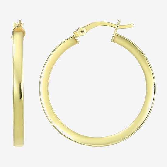 Womens 24K Gold Over Silver 30.7mm Round Hoop Earrings
