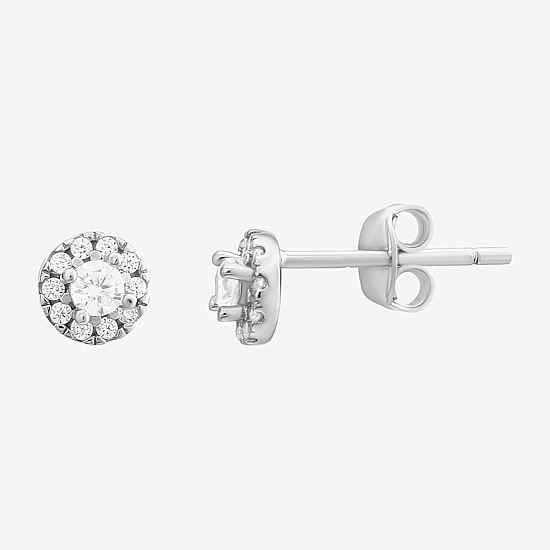 Womens Cubic Zirconia Sterling Silver 2 Pair Earring Set