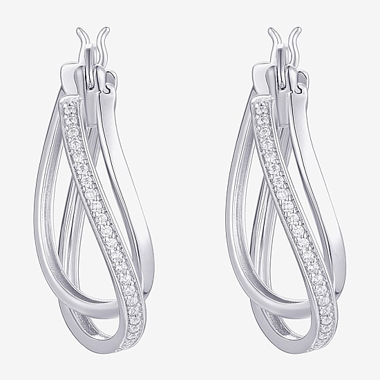Womens Cubic Zirconia Sterling Silver 28mm Round Hoop Earrings