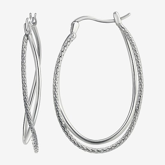 Womens Sterling Silver 37mm Oval Hoop Earrings