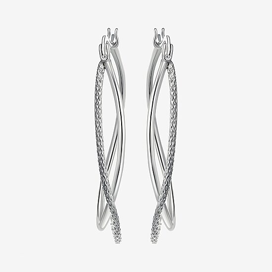 Womens Sterling Silver 37mm Oval Hoop Earrings