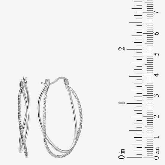 Womens Sterling Silver 37mm Oval Hoop Earrings