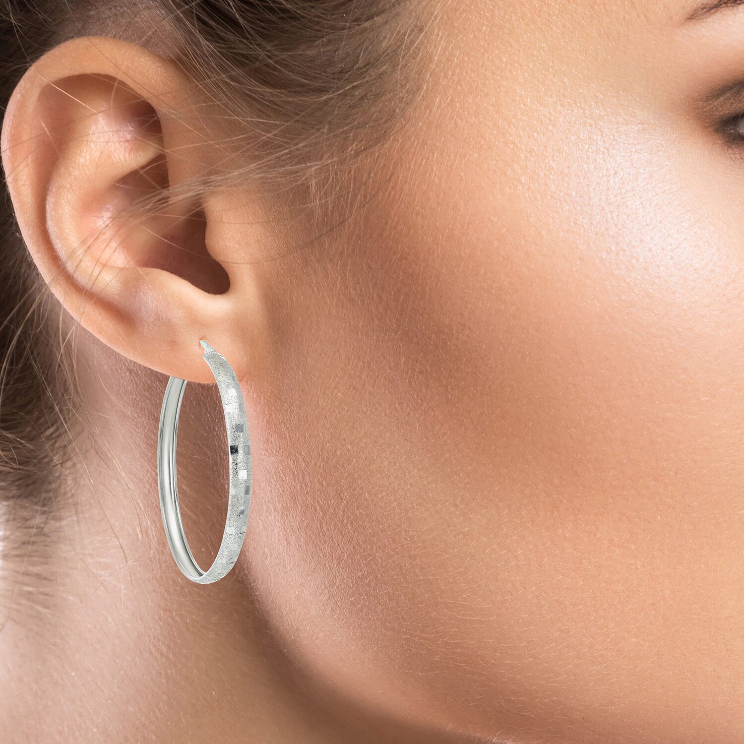 Womens Sterling Silver 48mm Round Hoop Earrings