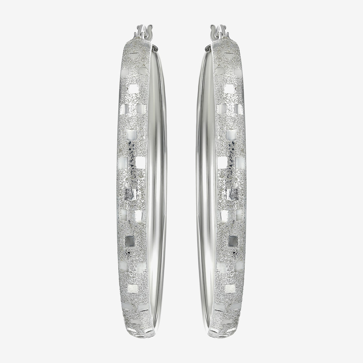 Womens Sterling Silver 48mm Round Hoop Earrings