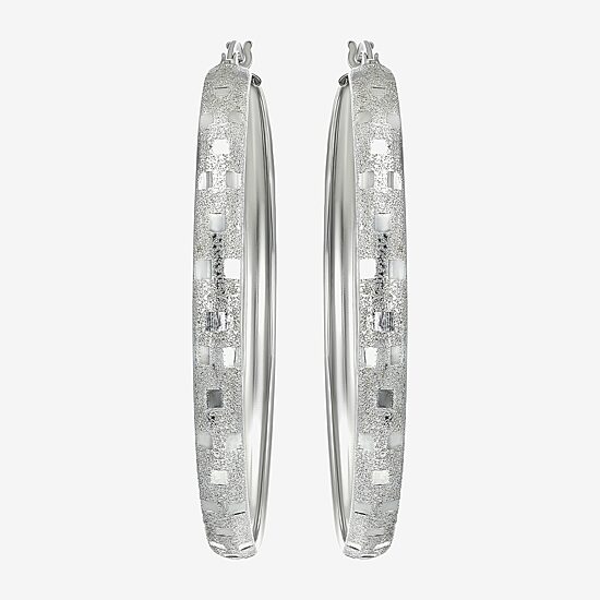 Womens Sterling Silver 48mm Round Hoop Earrings