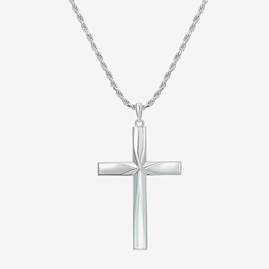 Mens Sterling Silver Cross 24 Inch Pendant Necklace