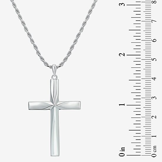 Mens Sterling Silver Cross 24 Inch Pendant Necklace