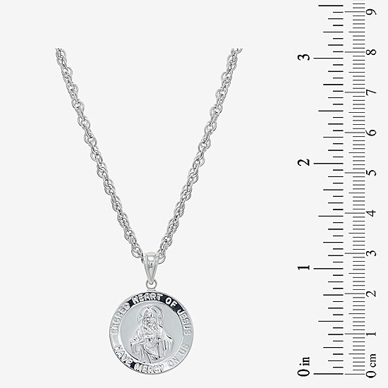 Sacered Heart Of Jesus Mens Sterling Silver 24 Inch Pendant Necklace