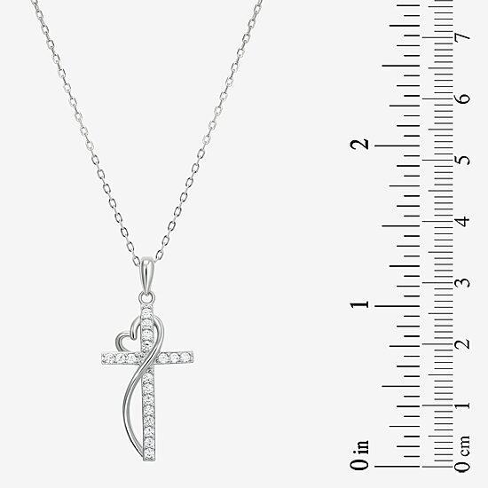 Diamonart Womens White Cubic Zirconia Sterling Silver Cross Heart 18 Inch Pendant Necklace